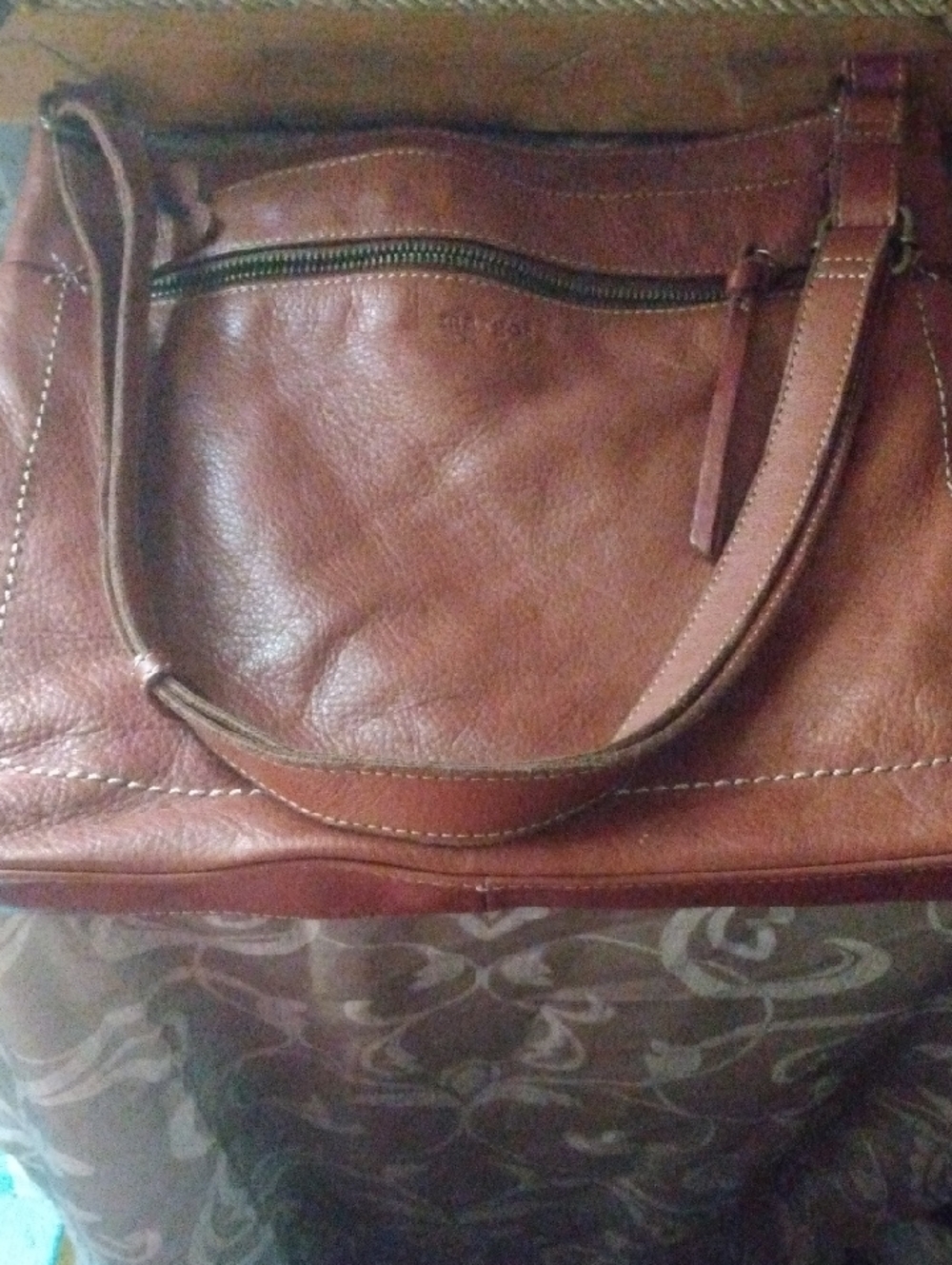 margot Brown Leather Shoulder Bag with Front Zip